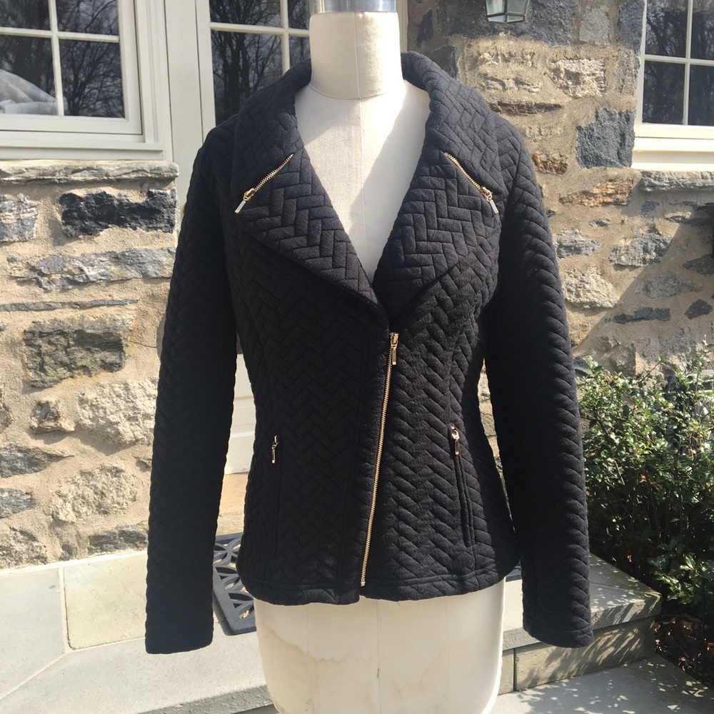 Joseph Ribkoff quilted moto jacket, size 8 black